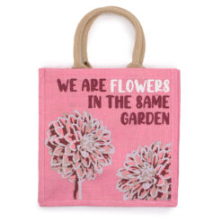 AW 1841871 Pink Flower Jute Tote Bag